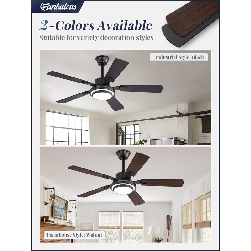 48 Inch Indoor Outdoor Large Ceiling Fans with Lights and