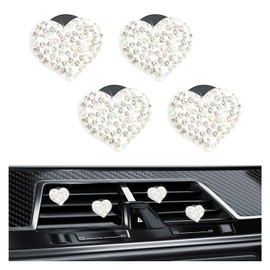 4PCS Bling Car Vent Clips with Rhinestone,Cute Heart Air Vent Clips for Interior Decorating,Shiny Air Vent Clips Car Accessories as Birthday Gifts for Women & Girls (White)