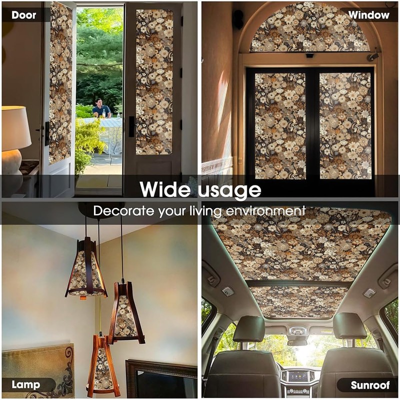 Boho Brown White Daisy Flowers Stained Glass Window Films Decorative