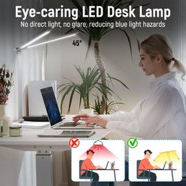 Bright LED Desk Lamp for Home Office - Dual Swing Arm Eye-Caring Architect Task Lamp, Adjustable Foldable Table Lamp, Dimmable Touch Control Desktop Lamp 5 Lighting Modes for Work/Study