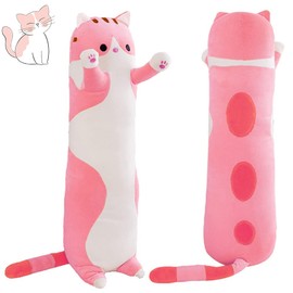 SNOWOLF Cat Soft Pillow Plush Long Throw Sleeping Pillow Cotton Kitten Pillow Cuddly Stuffed Cute Plush Doll Toy Gift for Kids Girlfriend (Pink, 110cm/43.30Inch)