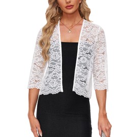 MINTLIMIT Womens Cardigans Open Front Lace Bolero Shrug 3/4 Sleeve Shrugs Casual (White S)