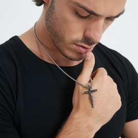 ZENLUNANO Crucifix Cross Necklace for Men with 18K Gold Plated Exquisite Antique White Gold Jesus Pendant and Double 20+2 inch Adjustable Necklace Chains