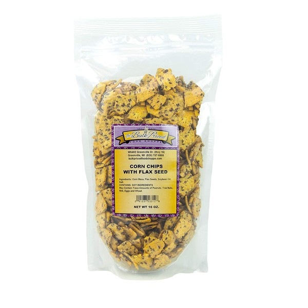 Corn Chips with Flax Seed, Healthy Snacks, Bulk Size (1 lb. Resealable Zip Lock Stand Up Bag)