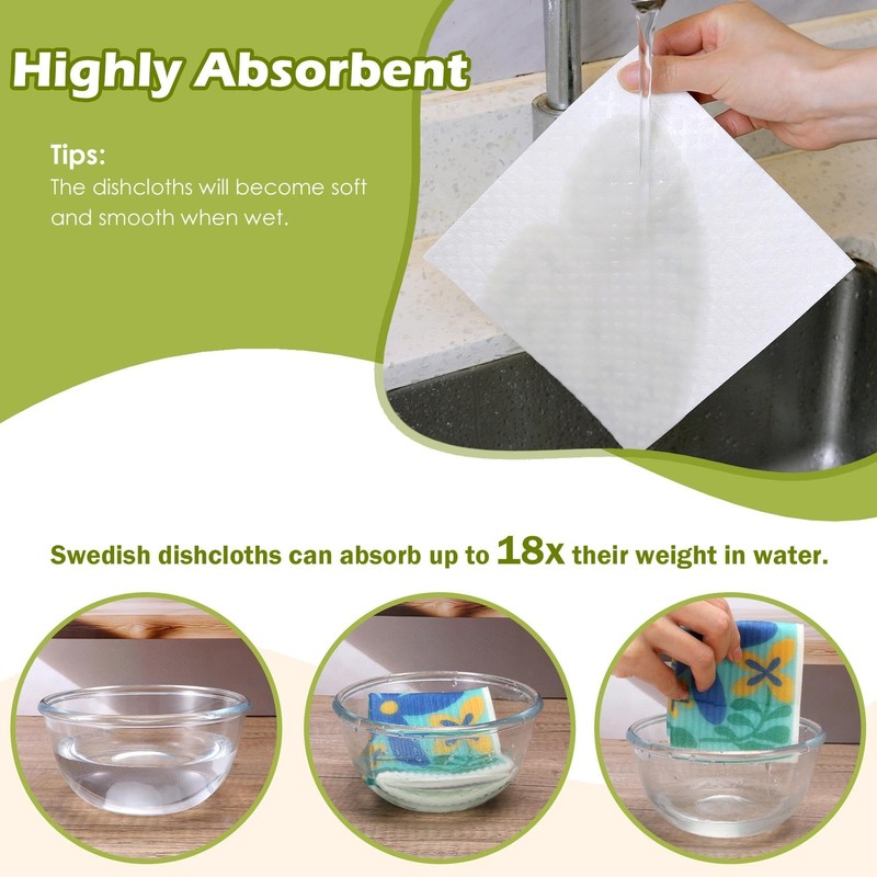 Revahope 6 Packs Swedish Dishcloths for Kitchen, Reusable Paper Towels