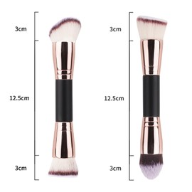 Foundation Makeup Brushes, 2Pcs Premium Double-Ended Makeup Brush (Flat/Angled/Angled Round/Tapered Top) for Buffing Liquid, Cream, Powder, Blending Face Brush