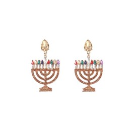 Hanukkah Menorah Dangle Earrings for Women Rhinestone Beaded Jewish Star of David Menorah Candle Earrings Christmas Hanukkah Chanukah Holiday Jewelry Gifts (StyleB)
