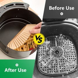 EWIZ 100Pcs Air Fryer Disposable Paper Liners, Food Grade Airfryer Round Greaseproof Parchment Double Sided Non-Stick Water-Proof and Oil-Proof for Baking Parchments (6.3inch)