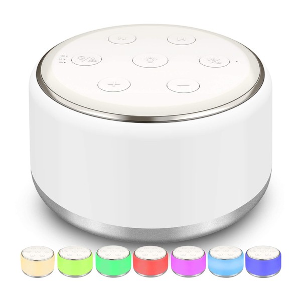 White Noise Machine for Sleeping - Sound Machine Baby with Night Light, 34 Soothing Sounds, Rechargeable USB-C, Auto-Off Timer, Portable Noise Machine for Kids Adults Lullaby Travel Nursery