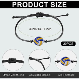 20pcs Sports Party Favors Charm Bracelets, Inspirational Sport Ball Bracelets Sport Themed Bracelets Adjustable Sports Bracelet Sport Jewelry Bracelets for Women Men Adult Gifts (Volleyball)