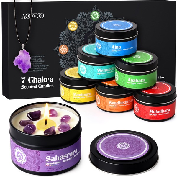 AOOVOO Chakra Candles with Healing Crystals - 7 Chakra Candle