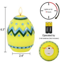 DRomance Easter Flameless Flickering Candles with 6 Hour Timer Battery Operated Real Wax Color Painted Easter Egg Shaped LED Candles Dinner Party Home Spring Holiday Decor(Yellow, 2.4" D x 6.3" H)