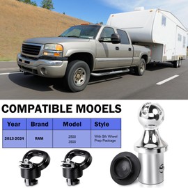 Gooseneck Hitch Ball Kit - 60618 Puck System with 2-5/16-Inch Ball and 2 Gooseneck Safety Chain Anchors Fits for 2013-2024 Dodge RAM 2500 3500 Trucks, 38000 lbs GTW