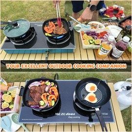 MOZODAWN 2 Burner Propane Stove Outdoor Portable Gas Stove, 30000 BTU Propane Burner with Cast Iron Honeycomb Stove Head, Thickened furnace rack, LPG Adapter Hose, LPG Gas Stove for Camping