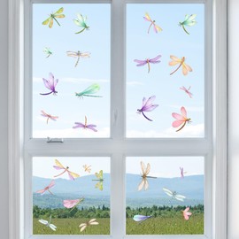 Colorful Dragonfly Window Stickers 2 electrostatic Glass Window Stickers Dragonfly Anti-Collision Glass Warning Stickers for Decorating Windows Glass Doors Room Decoration