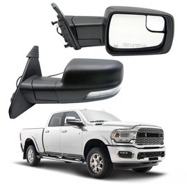 Passenger Side Rearview Power Mirror Compatible with Ram 1500 2019-2024 Door Mirror with Power Heated/Turn Signal/Puddle Light/Blind Spot/Power Folding Replace# 68276500AH (10-Pin, Black)