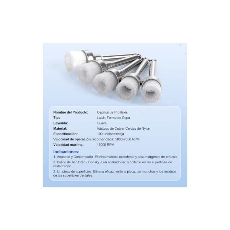 100pz Cepillos Profilaxis Dental Tipo Copa Cerdas Nylon Suave Transparente