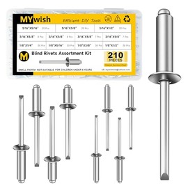 Mywish 210Pcs Aluminum Steel Blind Pro Rivets Assortment Kit, 8 Sizes 3/16" 1/8" Aluminum Grip and Steel Mandrel Pop Rivets, Open End Rivets for Metal