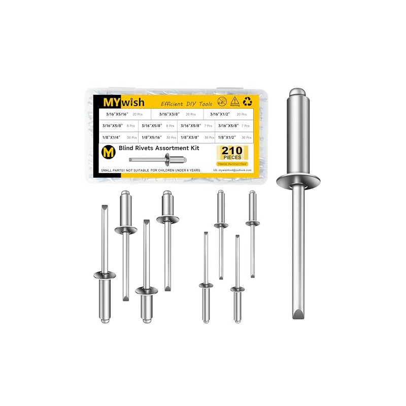 Mywish 210Pcs Aluminum Steel Blind Pro Rivets Assortment Kit, 8