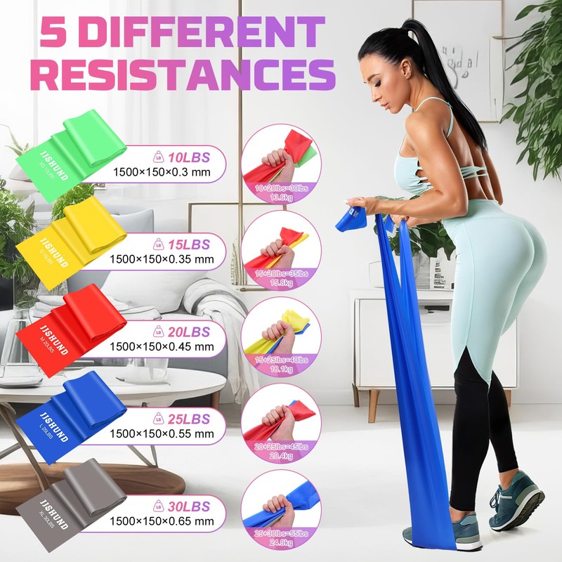 5 Pcs Resistance Bands, Professional Exercise Bands Elastic Stretch Bands