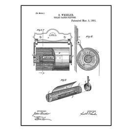Toilet Paper Holder Patent Print Black Ink on White with Border (8.5" x 11") M13112