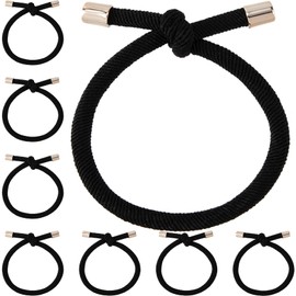 Mxxipp 8pcs Black Knotted Hair Ties for Women, Non-Slip Elastic Hair Rope Ponytail Holders, Adjustable Stretchy Rubber Hair Bands Accessories for Thick Thin Hair