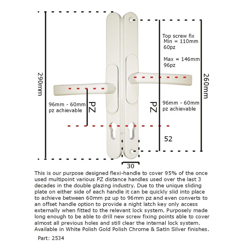 Flexi Adjustable Door Handle 96pz - 60pz 260mm Screw Fix