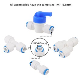 Newzoll 1/4" Water Line Fittings Set, 35Pcs Quick Connect Push in to Connect Water Purifiers Tube Fittings for RO Water Reverse Osmosis System, I/ T/ Y Type Combo + Ball Valves