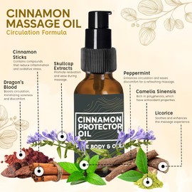 Massage Oil for Neck Massage, Muscles, Cupping, and Massage Tools. Aromatherapy Essential Oils and Herbal Extracts Cinnamon Protector Oil by Artemis Therapeutics