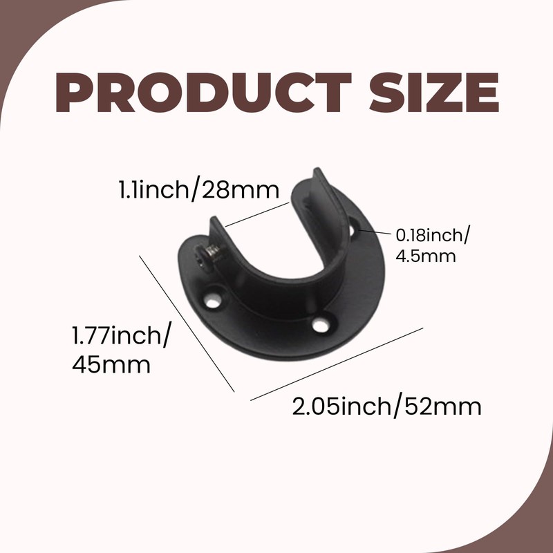 Voittozege 6 Pcs Heavy Duty Closet Rod Bracket, Black U-Shaped