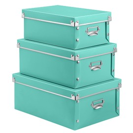 SEEKIND Storage Bins with lids, Water-Proof Storage Box Sets with Handles,Multiple Sizes Foldable Plastic Storage Organizer for Clothes,Cosmetic,Photos(Cyan) …