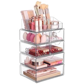 Vtopmart Organizador de maquillaje transparente de con cajón, almacenamiento de cosméticos para cambiador y cambiador de baño (Tamaño grande - 5...   
