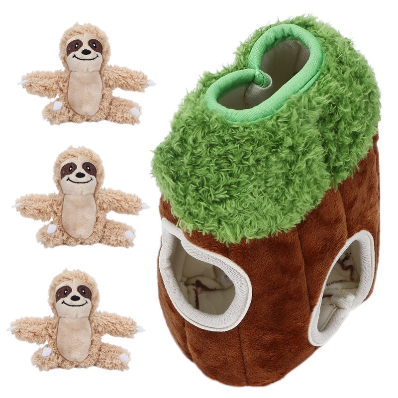Sloth Trunk Holes Toys for Dog Squeaky Plush Toys Hide