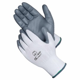 A406 24 Pair work gloves Nitrile Coated White Grey Nylon Safety Work Gloves Garden Gloves Builders Gloves Mens Gardening (Large)
