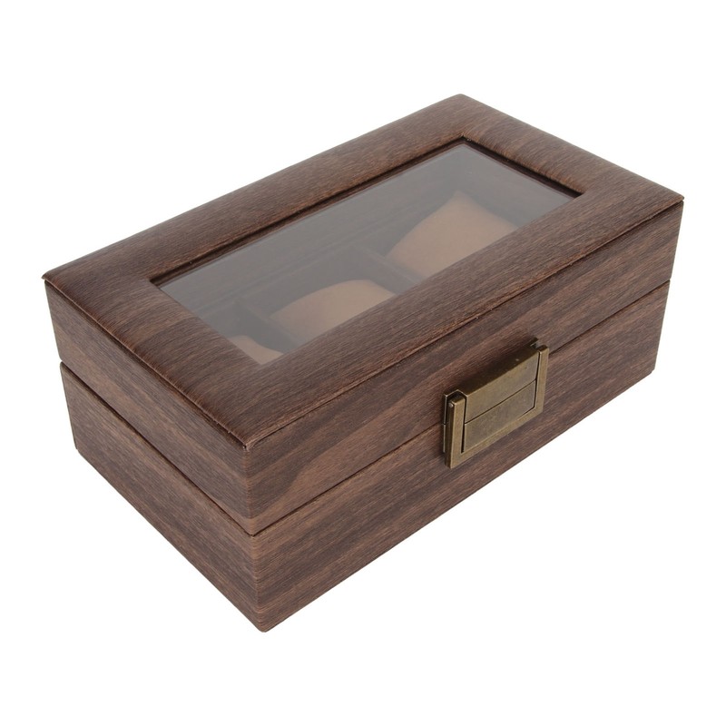 3 Slot Watch Display Case Wood Detachable Pillow Glass Cover