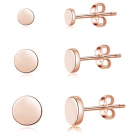 Loutade Silver Women's Stud Earrings, 3 Pairs 925 Sterling Silver Round Flat Stud Earrings Set, 4/5/6 mm Small Disc Stud Earrings for Sensitive Ears, Unisex Cartilage Tragus Helix Stud Earrings,