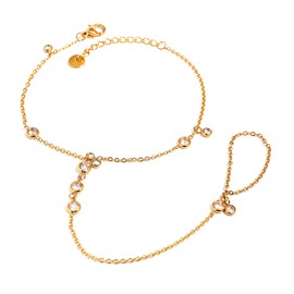 U UWorld 18K Gold Plated Hand Chain Bracelet for Women, Dainty Adjustable Finger Ring Bracelets with Crystal Charm Bracelet, Stainless Steel Non-Tarnish Trendy Summer Stackable Jewelry