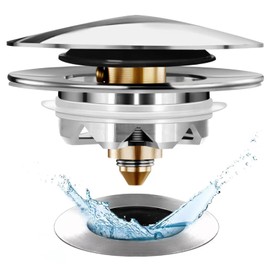 Anlige Bathtub Drain Stopper, Pop Up Tub Stopper and Cover, Bottom with Hair Catcher, Universal for 1.45 to 1.8in Drain, Replaces Old Drain Plug, Chrome Silver