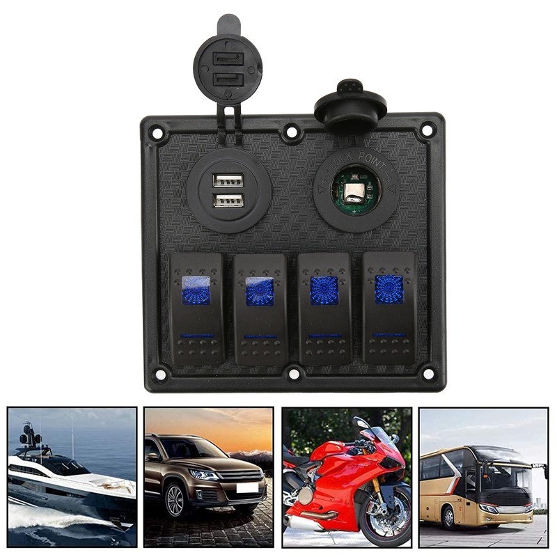 4 Gang Rocker Switch Panel LED Waterproof Dual USB Charging