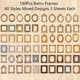 Diuhofart 180Pcs Scrapbook Embellishments Window Frame for Scrapbooking Supplies, Vintage Scrapbook Frames Photo Decorative Paper for Junk Journal Crafts DIY Crafts Album Deco