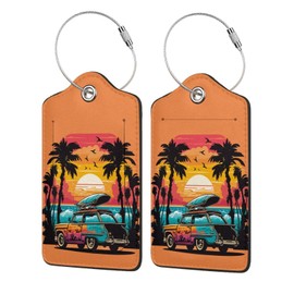Sunrise Sunset 2 Pack Luggage Tag for Suitcase Label Cute Unique Leather Suitcase Tags Identifiers with PU Privacy Name Address Labels & Durable Steel Loop for Women Men Travel