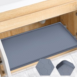 FORWOS Waterproof Under Sink Mat 28" x 19", Silicone Cabinet Liner, Rubber Protector for Kitchen and Bathroom, Keeps Cabinets Clean, Dry, and Organized (Grey)