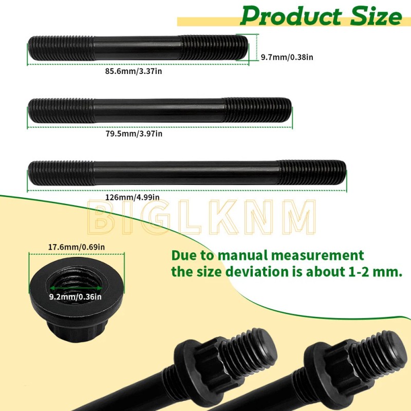 JINFANNIBI Cylinder Head Studs Nut Kit Stronger Heavy Duty fit