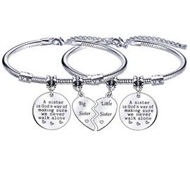2pcs Sister Gifts,Silver Charm Bracelet for Women Girls Family Best Friend Jewelry Graduation Birthday Gifts Presents
