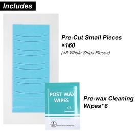 Eyebrow Wax Strips - Pre-cut, 160 Count Waxing Strips, Eyebrow Waxing Kit for Eyebrow Shaper and Face Hair Removal, Traveling and At Home Waxing Kit for Women Contains 6 After-Wax Wipes (Blue)