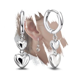Heart Earrings for Women Sterling Silver Double Heart Dangle Hoop Earrings Small Huggie Hoop Earrings Hypoallergenic Delicate Highly Polished Two Love Dangle Drop Earrings Minimalist Lightweight Jewelry Gifts