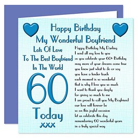 Boyfriend 60th Happy Birthday Card - Lots Of Love To The Best Boyfriend In The World - 60 Today