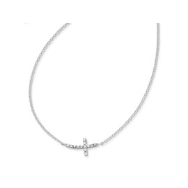 FJC Finejewelers Sterling Silver with CZ Offset Sideways Cross W/ 2 in Ext Necklace