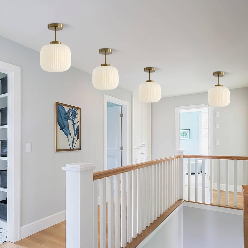 KCO Lighting Milk Glass Ceiling Light Fixture Ribbed Flush Mount