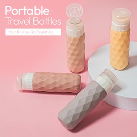 TravEase Silicone Travel Bottles for Toiletries- 4 Pack Reusable Travel Toiletry Bottles with Clear Zipper Bag- Leakproof, Squeezy Travel Size Toiletries Bottles for Shampoo,Conditioner and More-